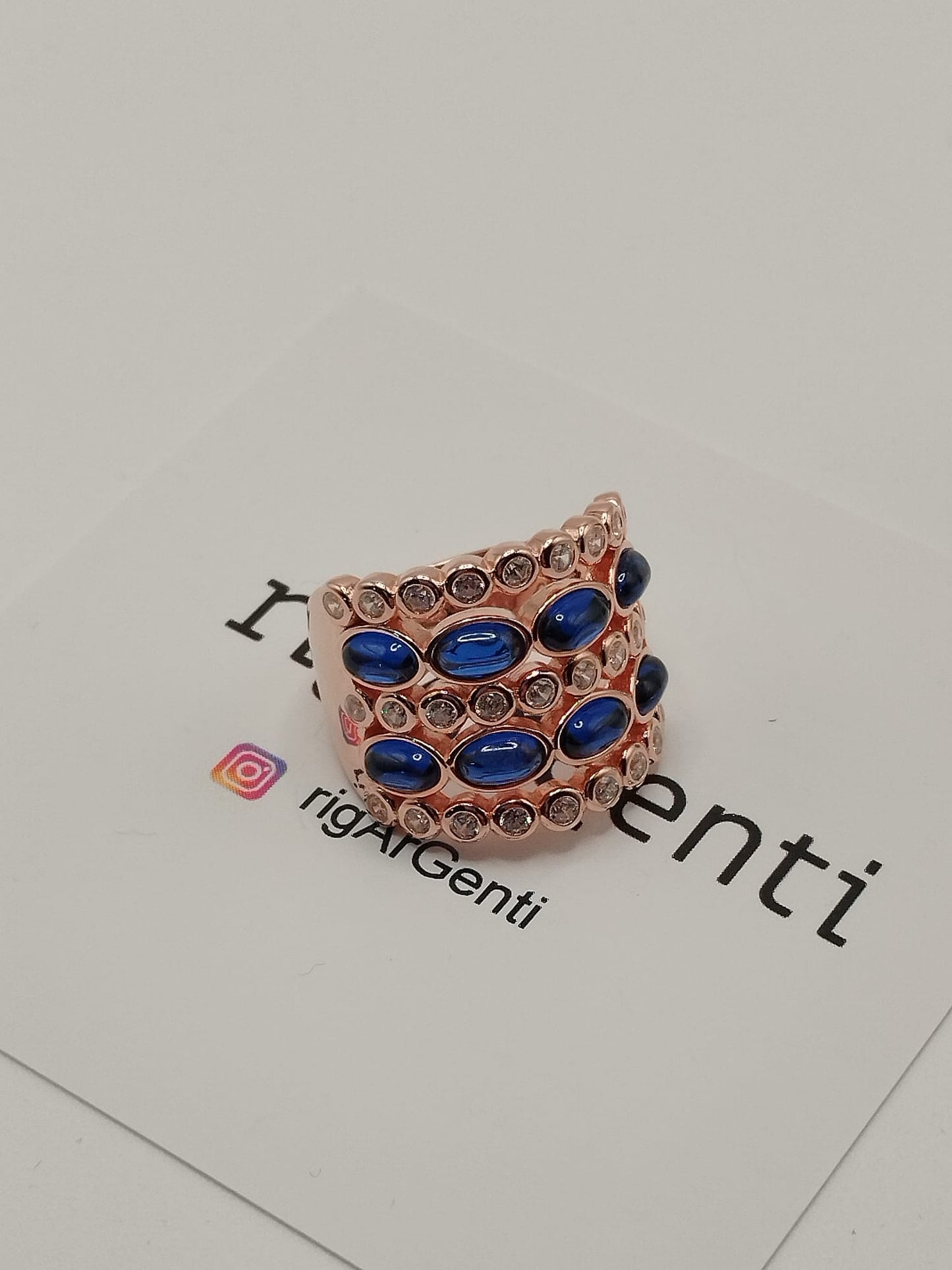 Anello Donna in Argento e zirconi bianchi e blu, misura 52 regolabile