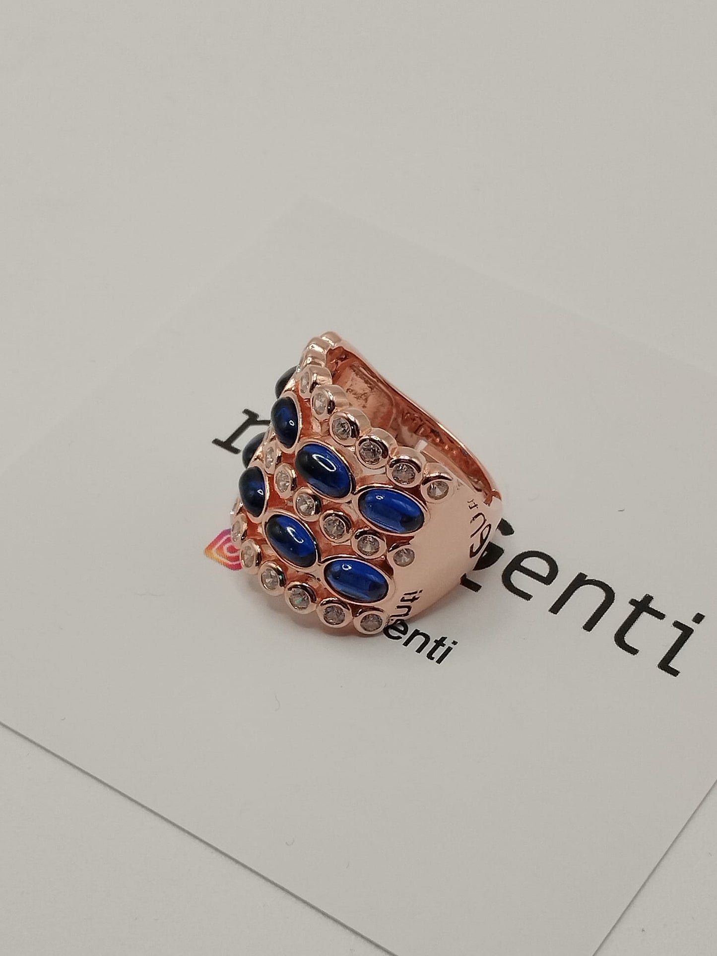Anello Donna in Argento e zirconi bianchi e blu, misura 52 regolabile
