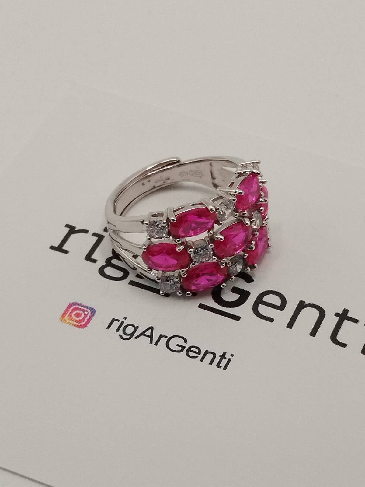 Anello Donna In Argento con tre file di zirconi bianchi e rossi - misura 56 regolabile