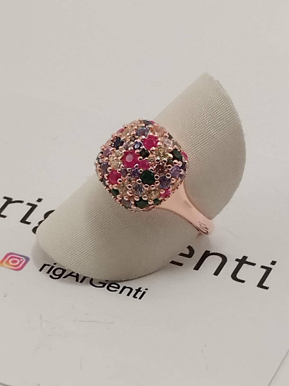 Anello Donna in Argento quadrato e zirconi arlequin - misura 52 regolabile