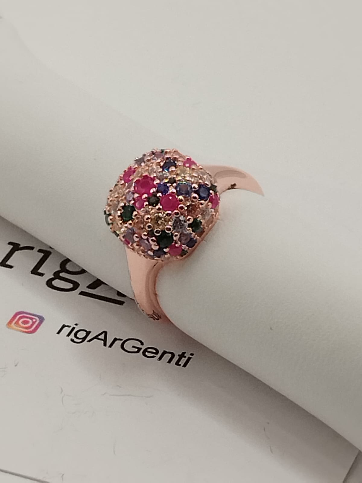 Anello Donna in Argento quadrato e zirconi arlequin - misura 52 regolabile