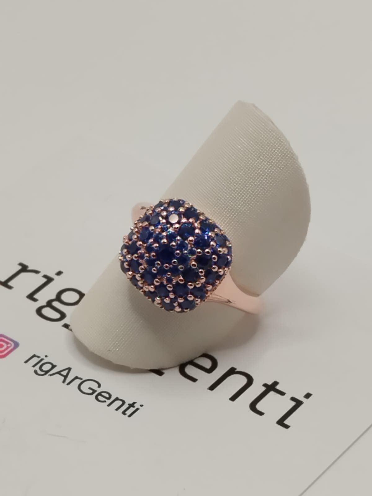 Anello Donna in Argento quadrato e zirconi blu - misura 52 regolabile