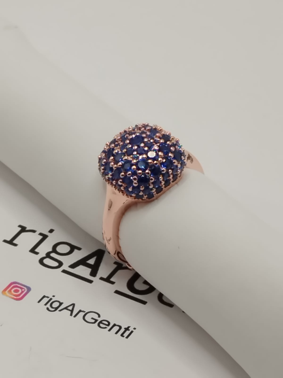 Anello Donna in Argento quadrato e zirconi blu - misura 52 regolabile