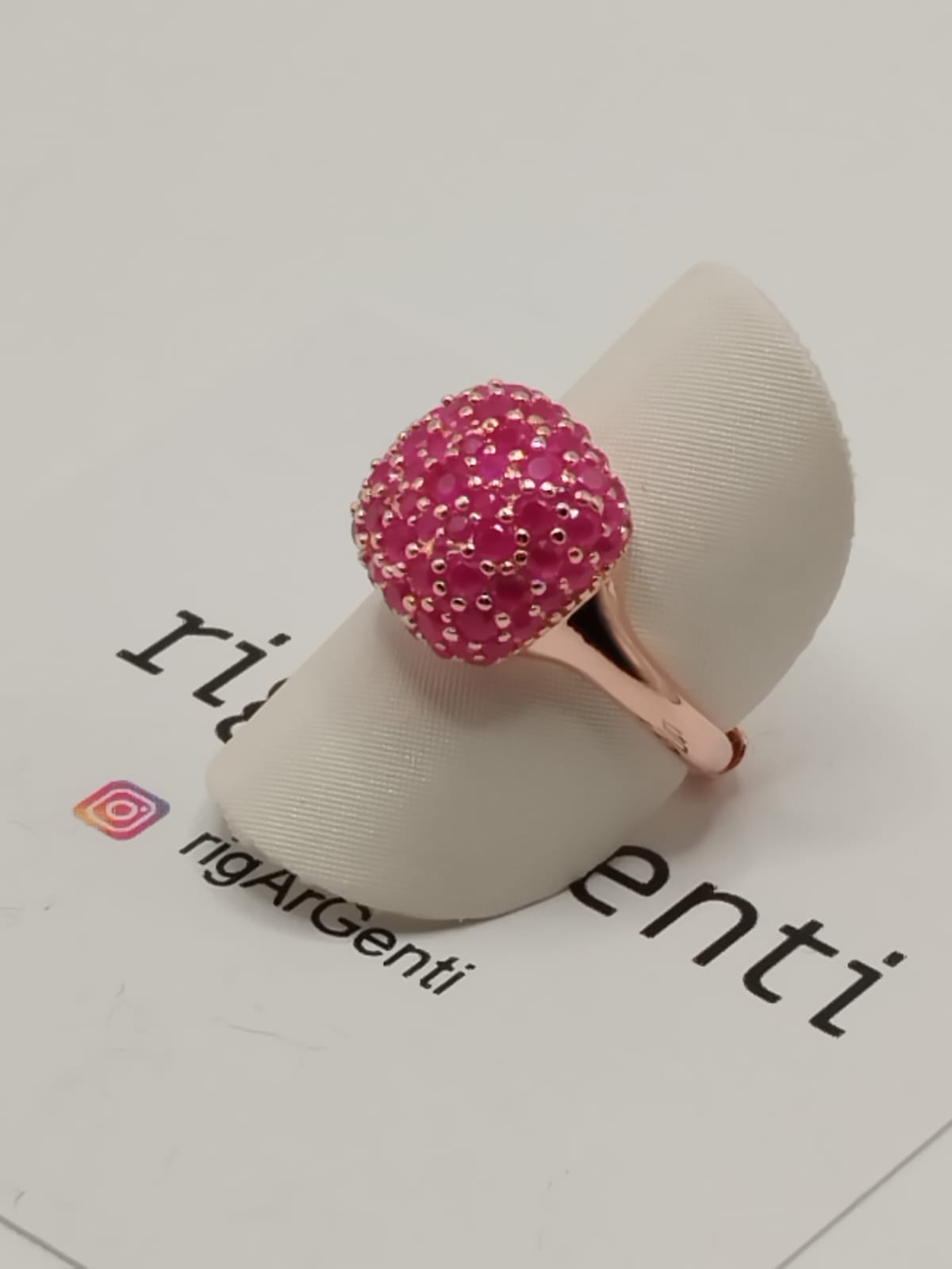 Anello Donna in Argento quadrato e zirconi rosa - misura 52 regolabile