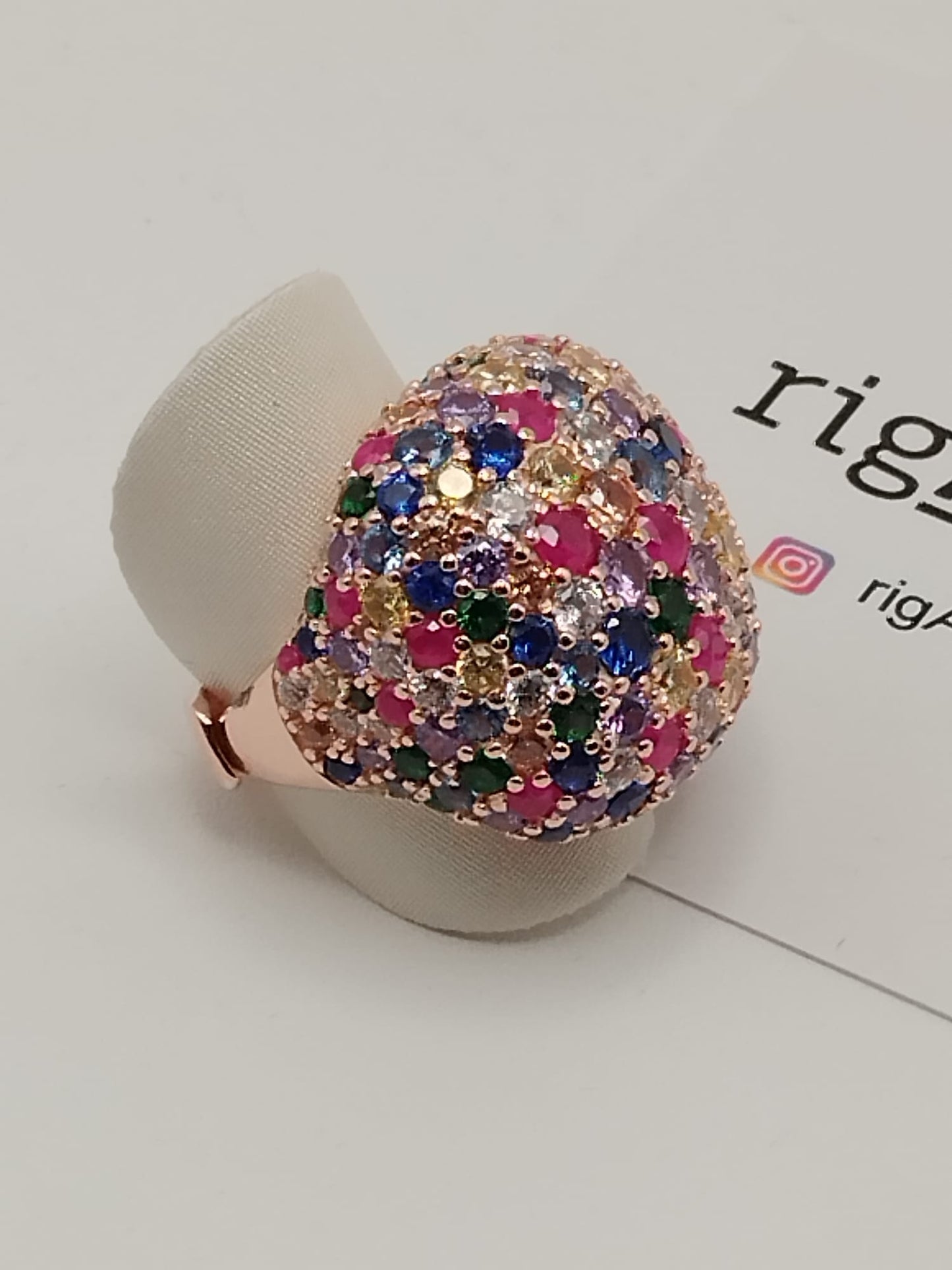 Anello Cocktail in Argento 925 con pavé di zirconi Arlequin