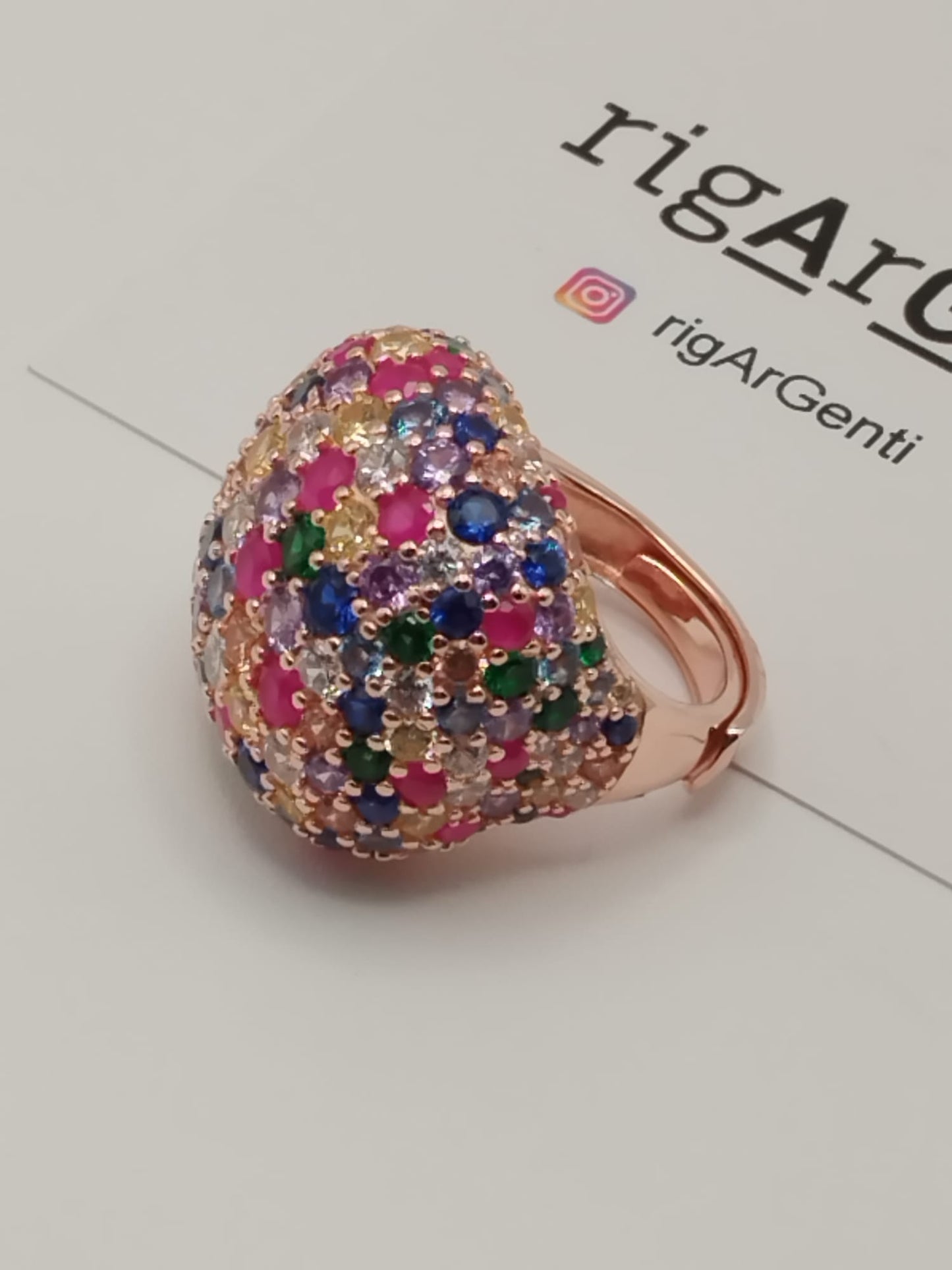 Anello Cocktail in Argento 925 con pavé di zirconi Arlequin