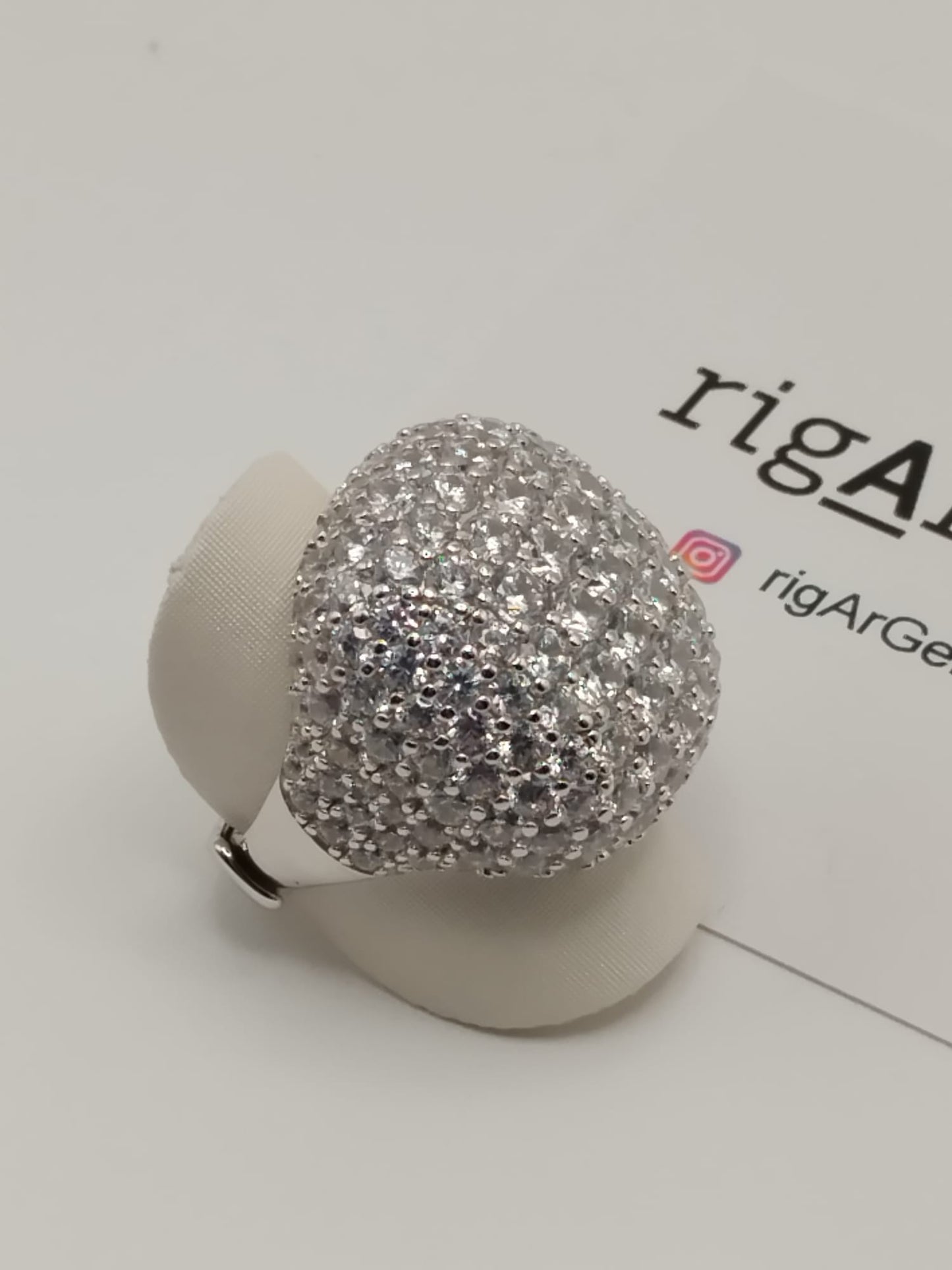 Anello Cocktail in Argento 925 con pavé di zirconi Bianchi