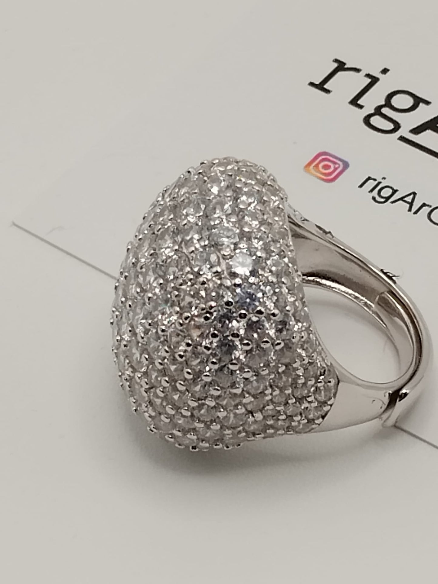 Anello Cocktail in Argento 925 con pavé di zirconi Bianchi