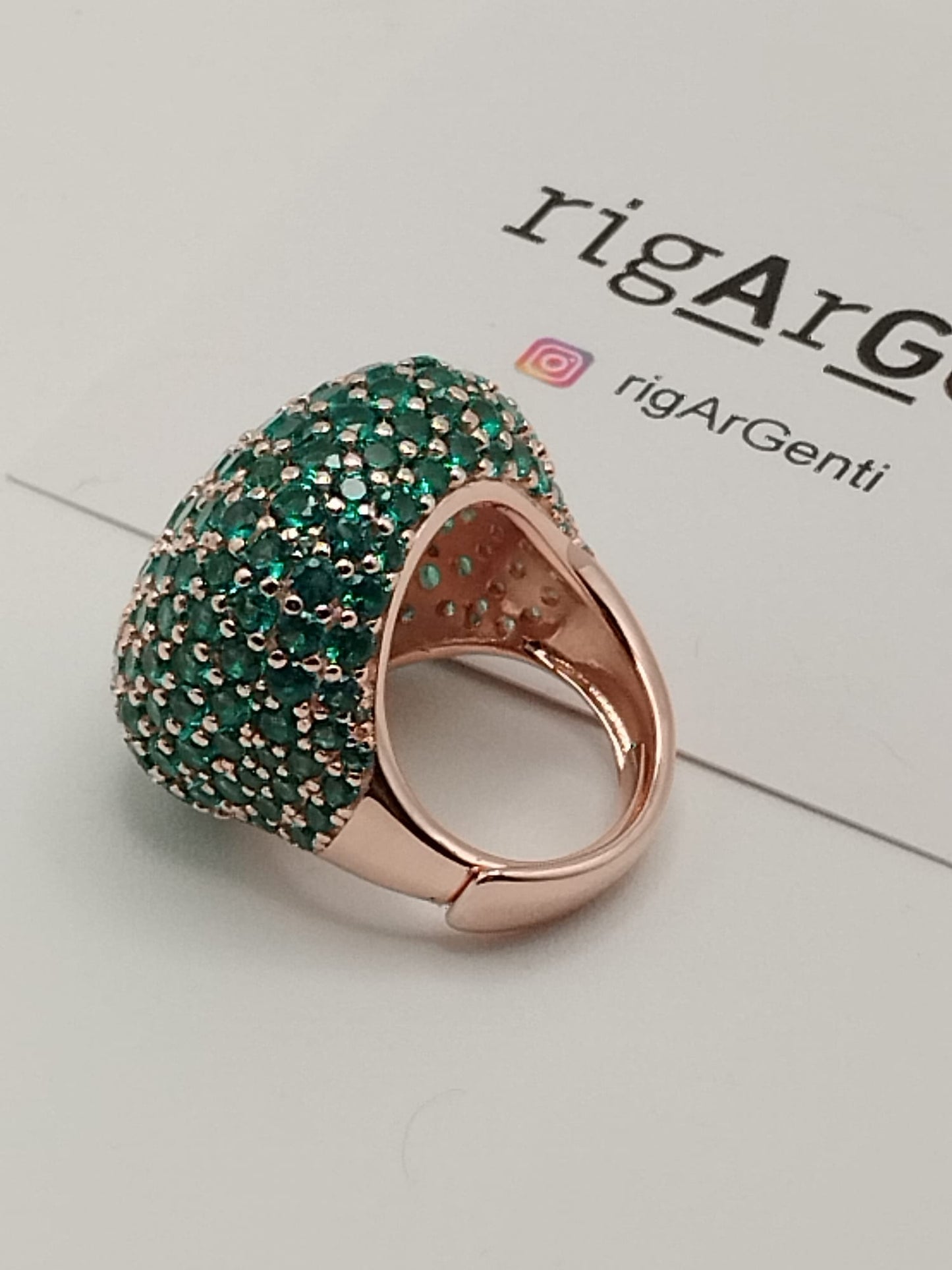 Anello Cocktail in Argento 925 con pavé di zirconi Verde Paraiba