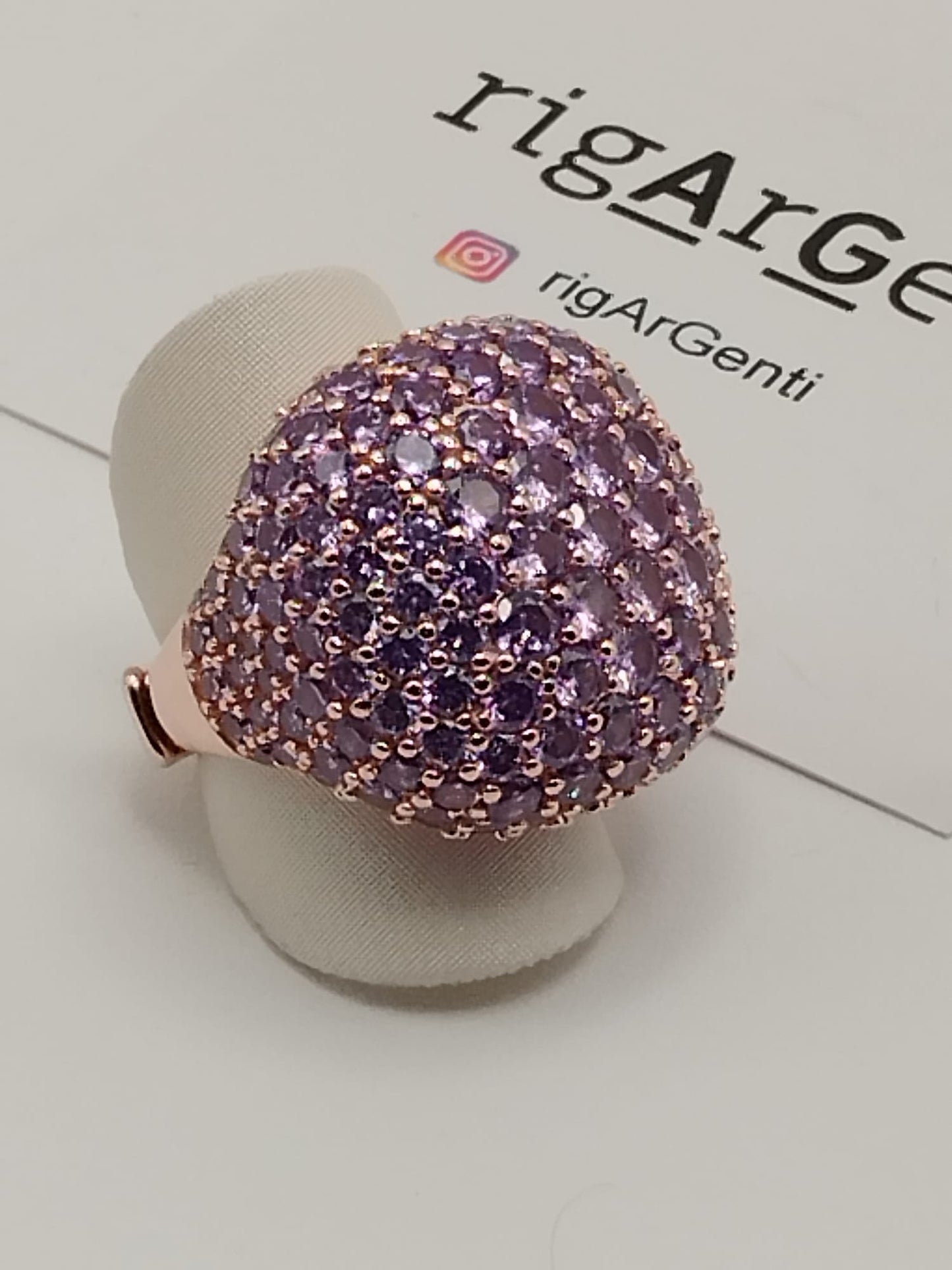 Anello Cocktail in Argento 925 con pavé di zirconi Viola Sparkling
