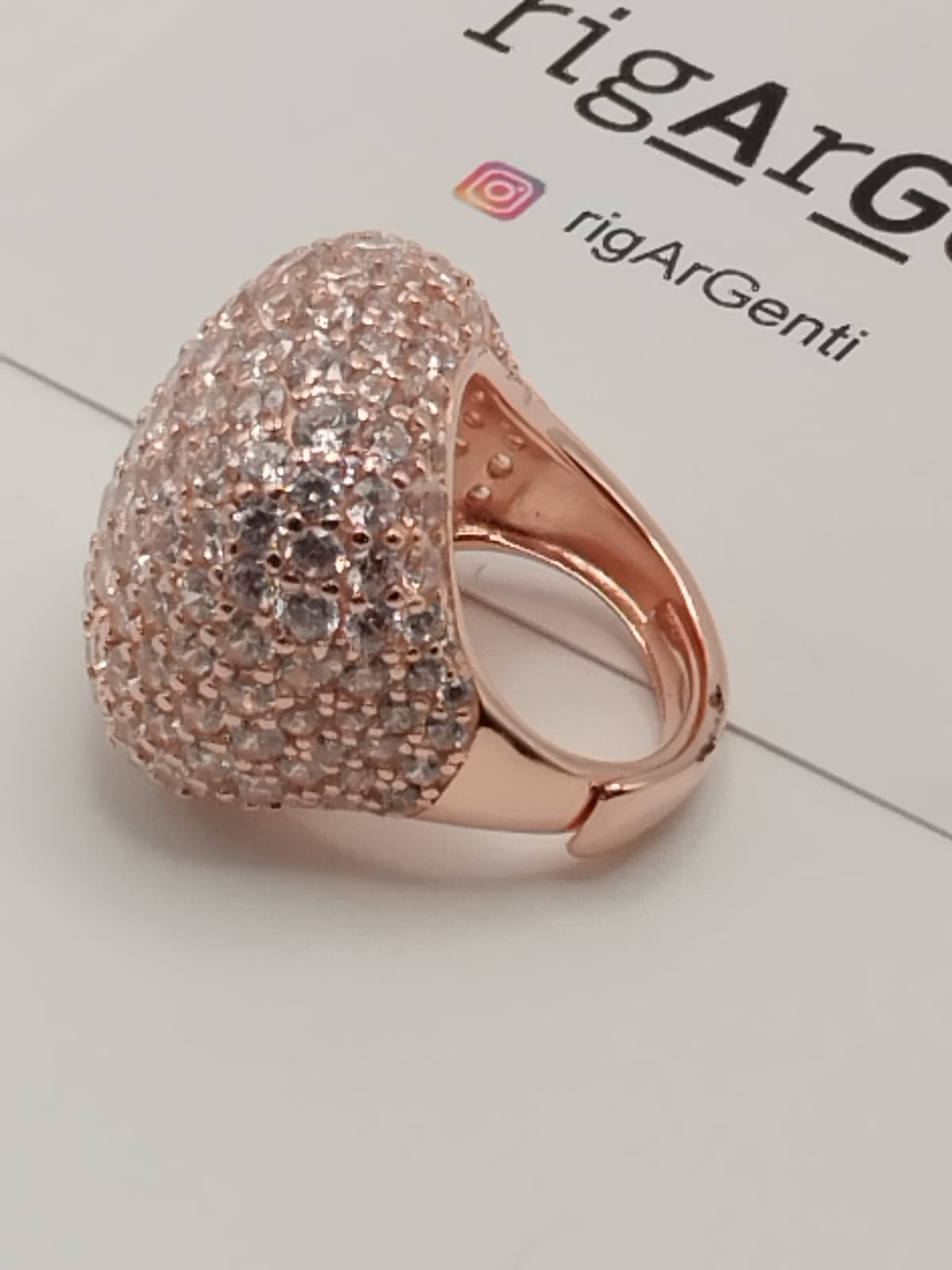 Anello Cocktail in Argento 925 con pavé di zirconi Champagne