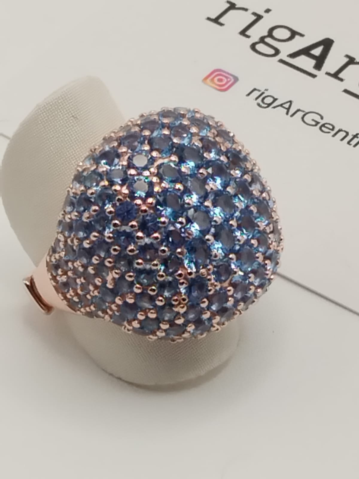 Anello Cocktail in Argento 925 con pavé di zirconi Azzurri