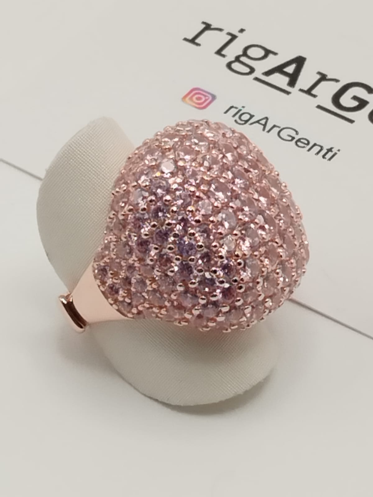Anello Cocktail in Argento 925 con pavé di zirconi Rosa