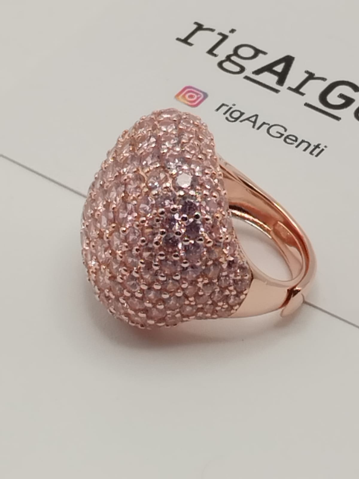 Anello Cocktail in Argento 925 con pavé di zirconi Rosa