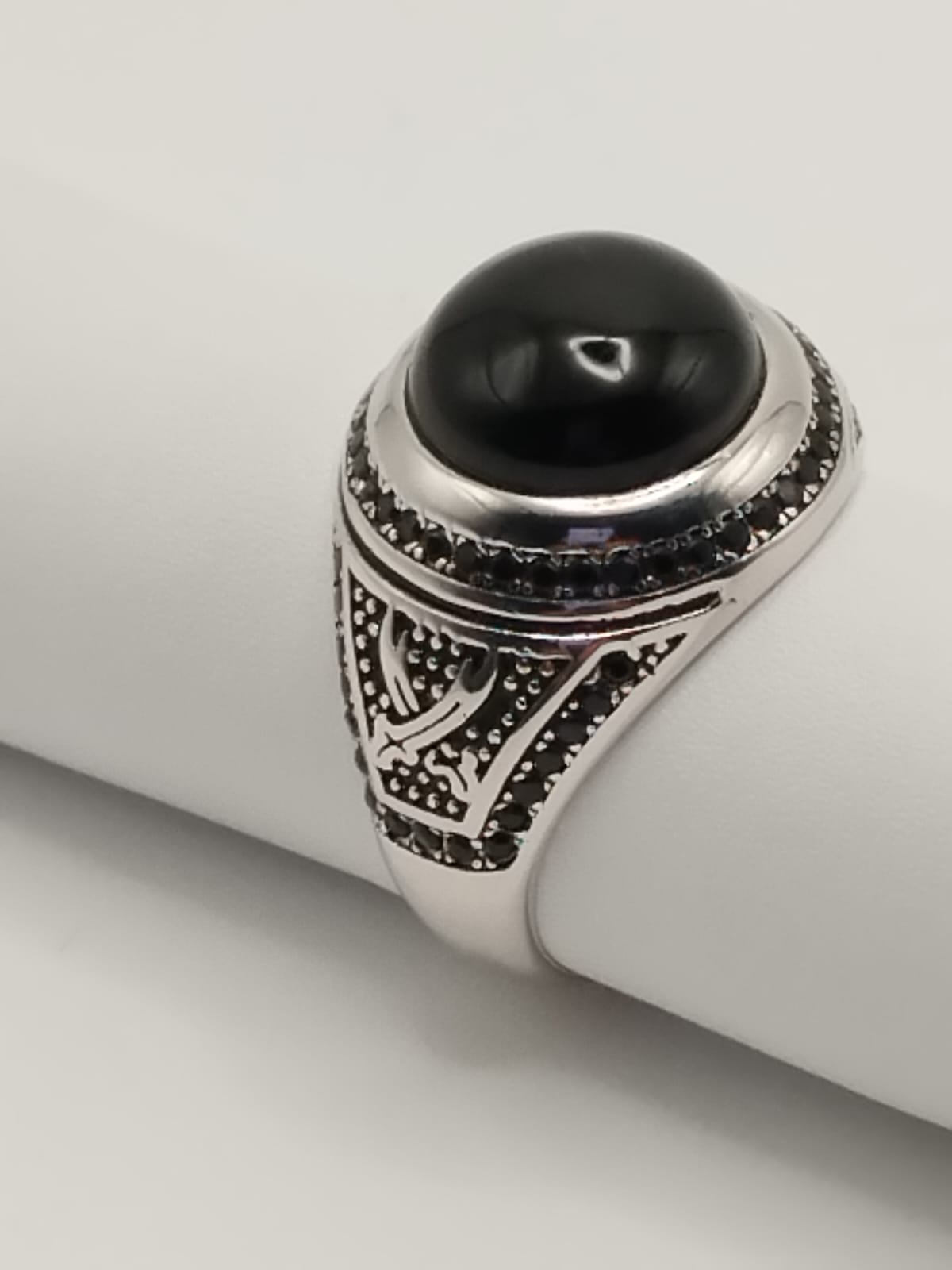 Anello Uomo in Argento 925 con Zircone Nero – motivo due Spade - misura 63