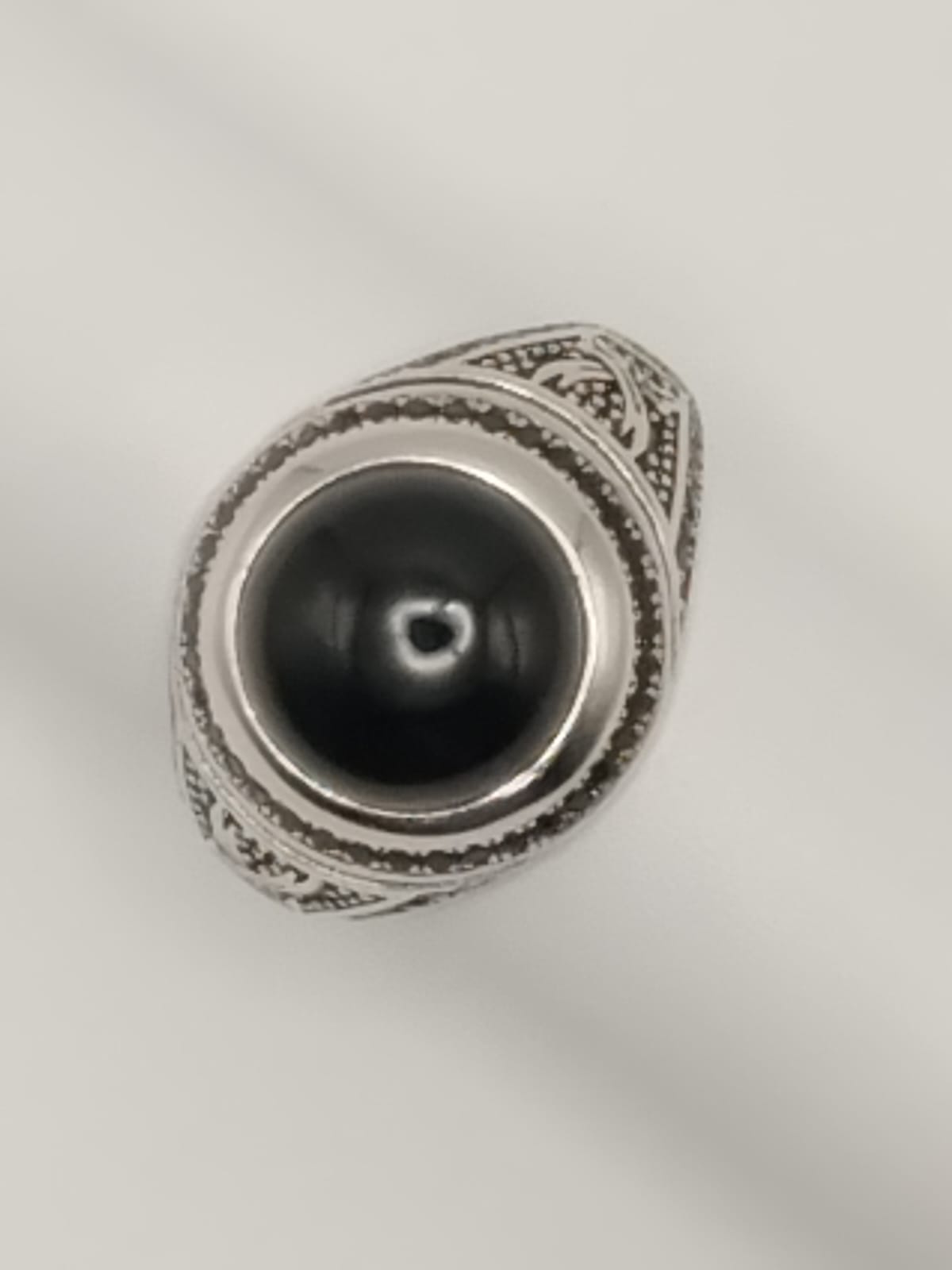 Anello Uomo in Argento 925 con Zircone Nero – motivo due Spade - misura 63
