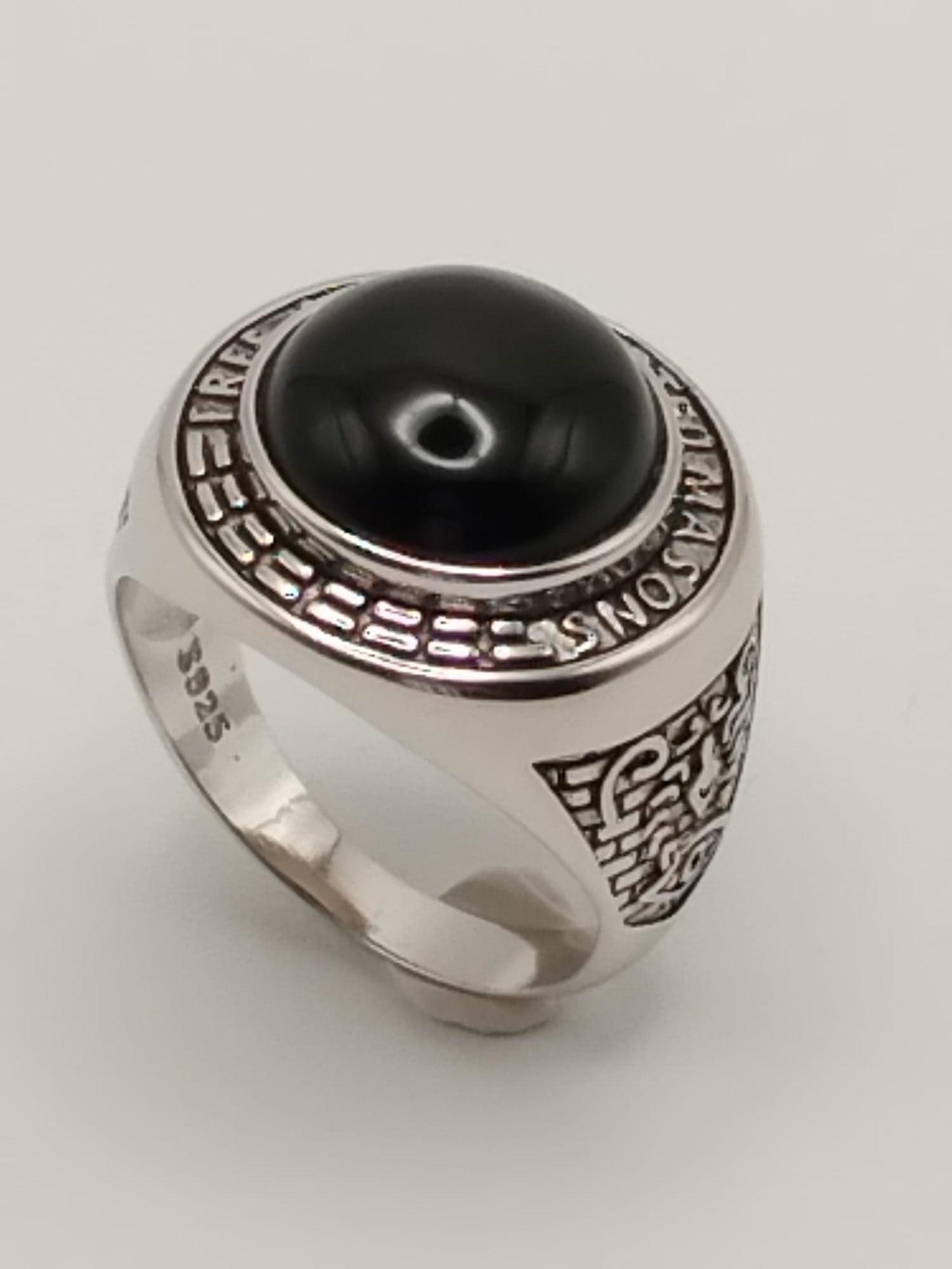 Anello Uomo in Argento 925 con Zircone Nero – motivo Massonico - misura 63