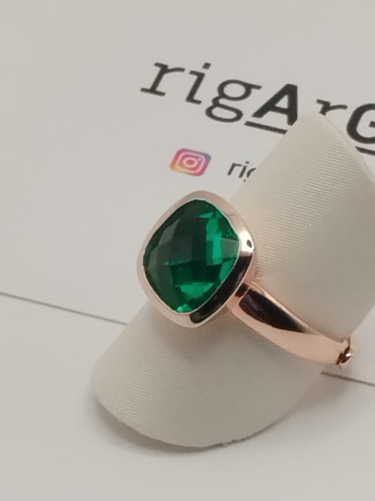 Anello Donna in Argento 925 rosato con zircone Verde - misura 52 regolabile