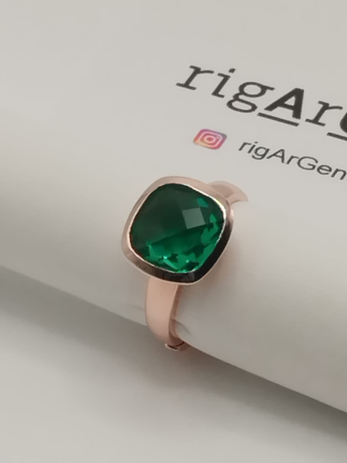 Anello Donna in Argento 925 rosato con zircone Verde - misura 52 regolabile