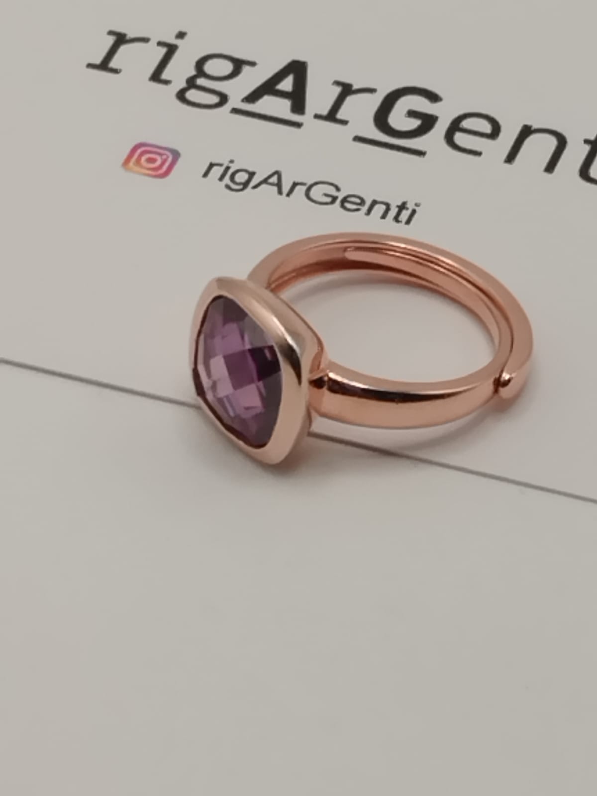 Anello Donna in Argento 925 rosato con zircone Viola - misura 52 regolabile