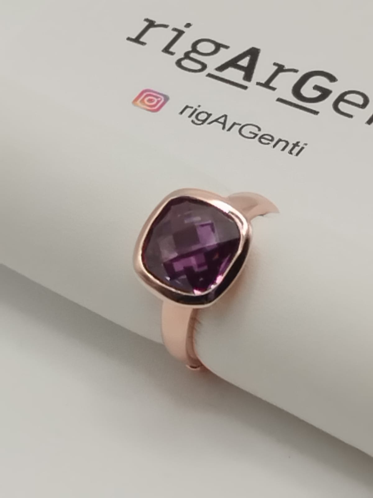 Anello Donna in Argento 925 rosato con zircone Viola - misura 52 regolabile