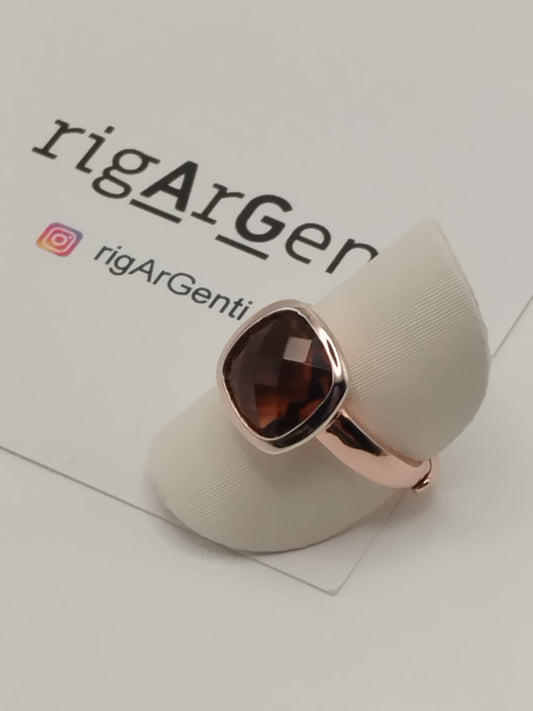 Anello Donna in Argento 925 rosato con zircone Marrone - misura 52 regolabile