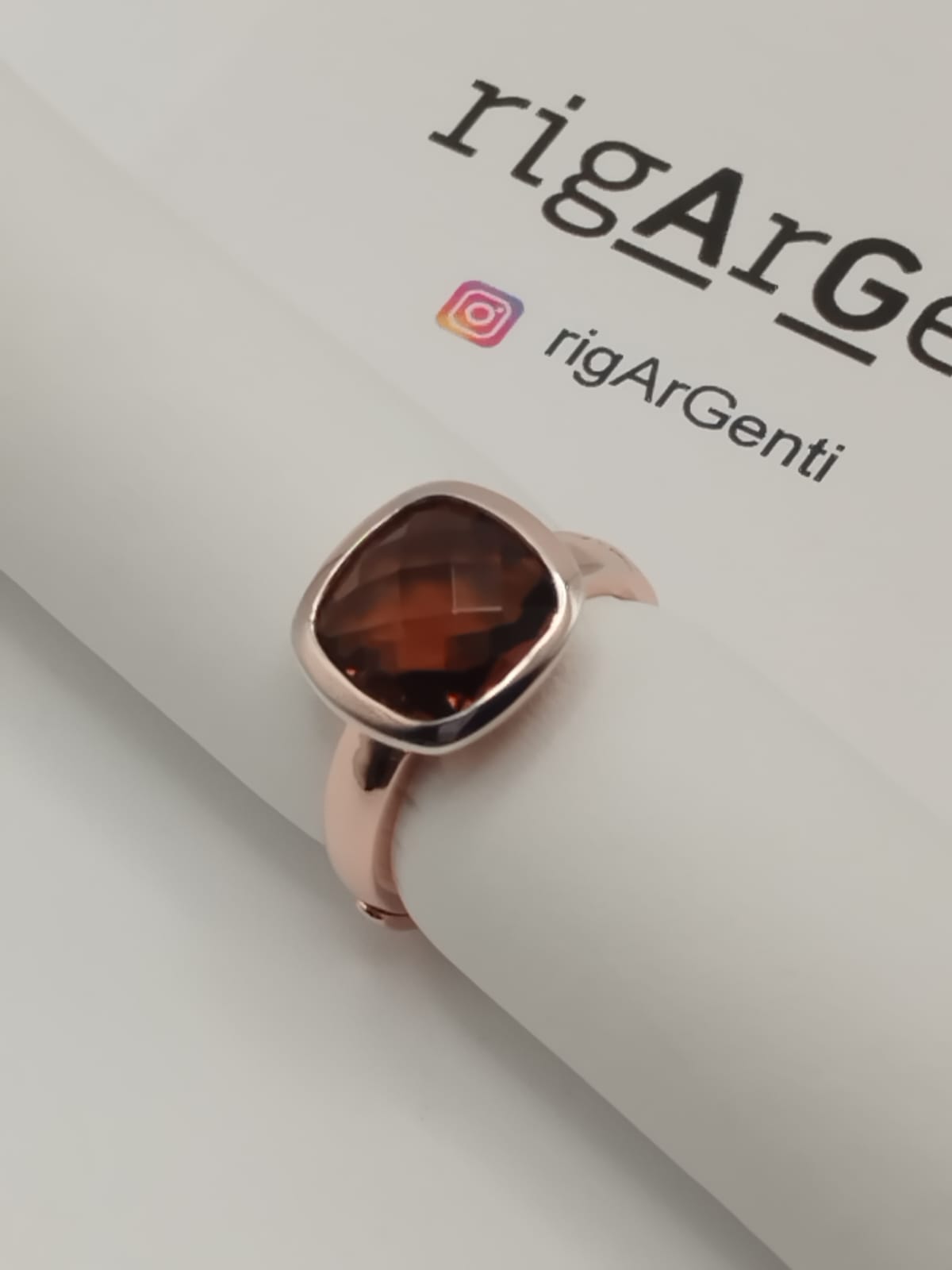 Anello Donna in Argento 925 rosato con zircone Marrone - misura 52 regolabile