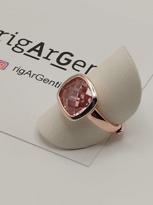 Anello Donna in Argento 925 rosato con zircone Rosa - misura 52 regolabile