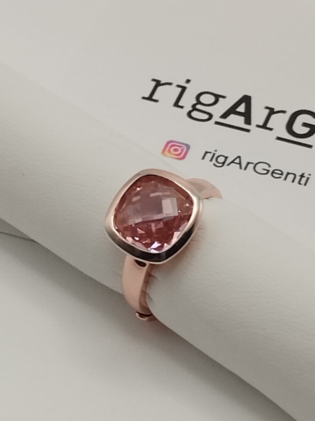 Anello Donna in Argento 925 rosato con zircone Rosa - misura 52 regolabile