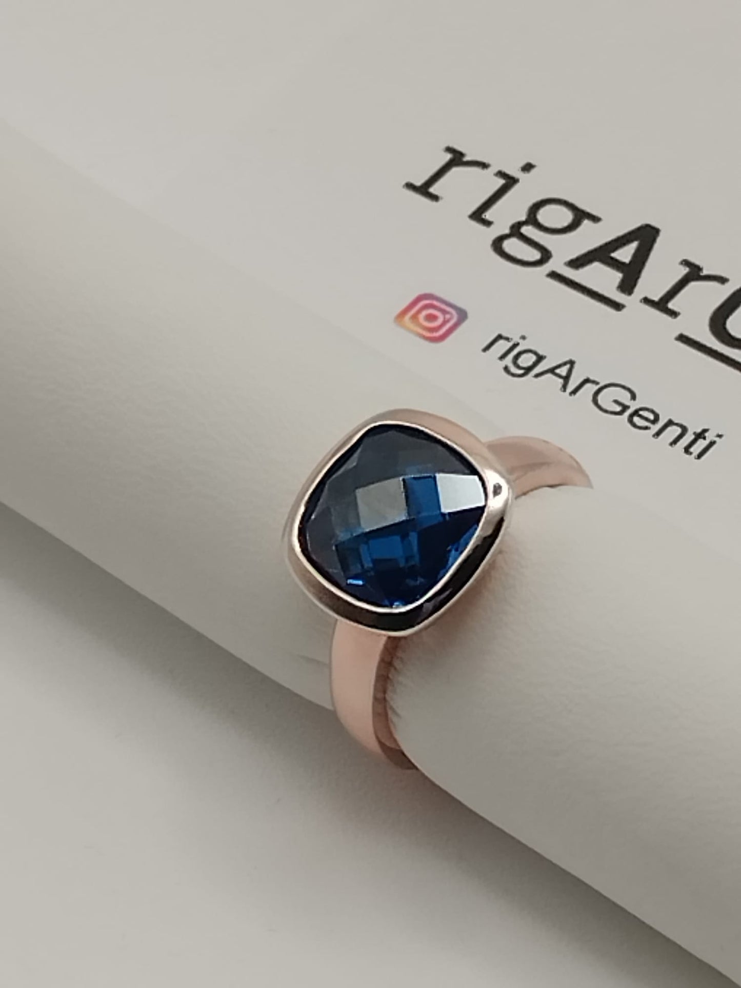 Anello Donna in Argento 925 rosato con zircone Blu - misura 52 regolabile