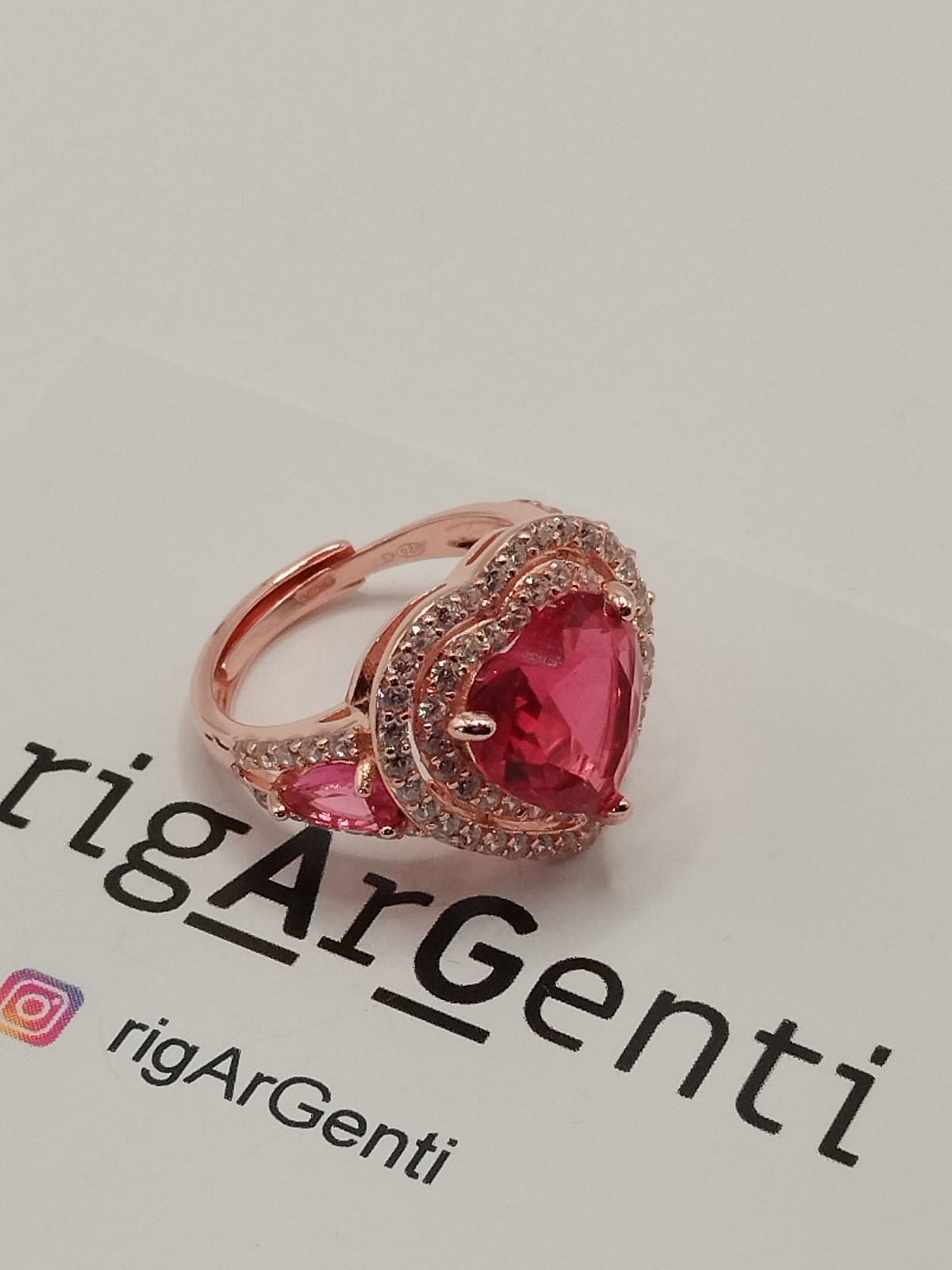 Anello Donna in Argento a cuore con zirconi colorati - misura 52 regolabile