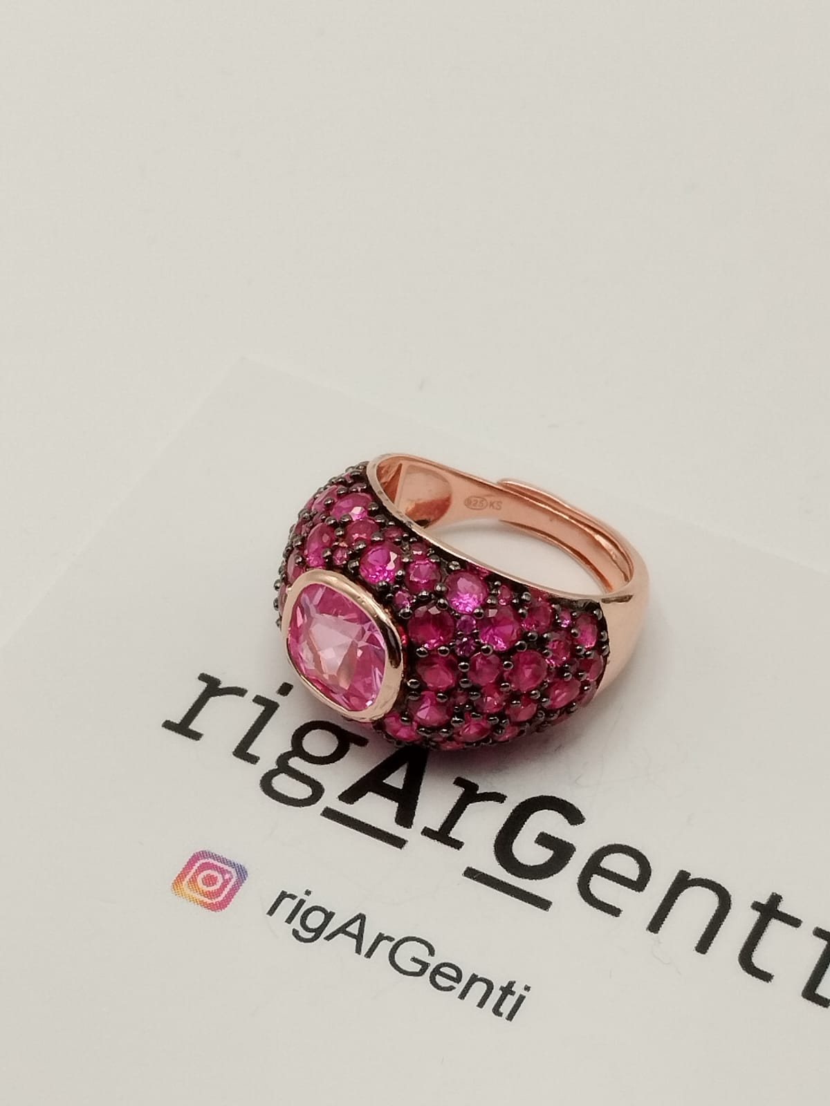 Anello Donna in argento rosa con zirconi colorati, misura 56