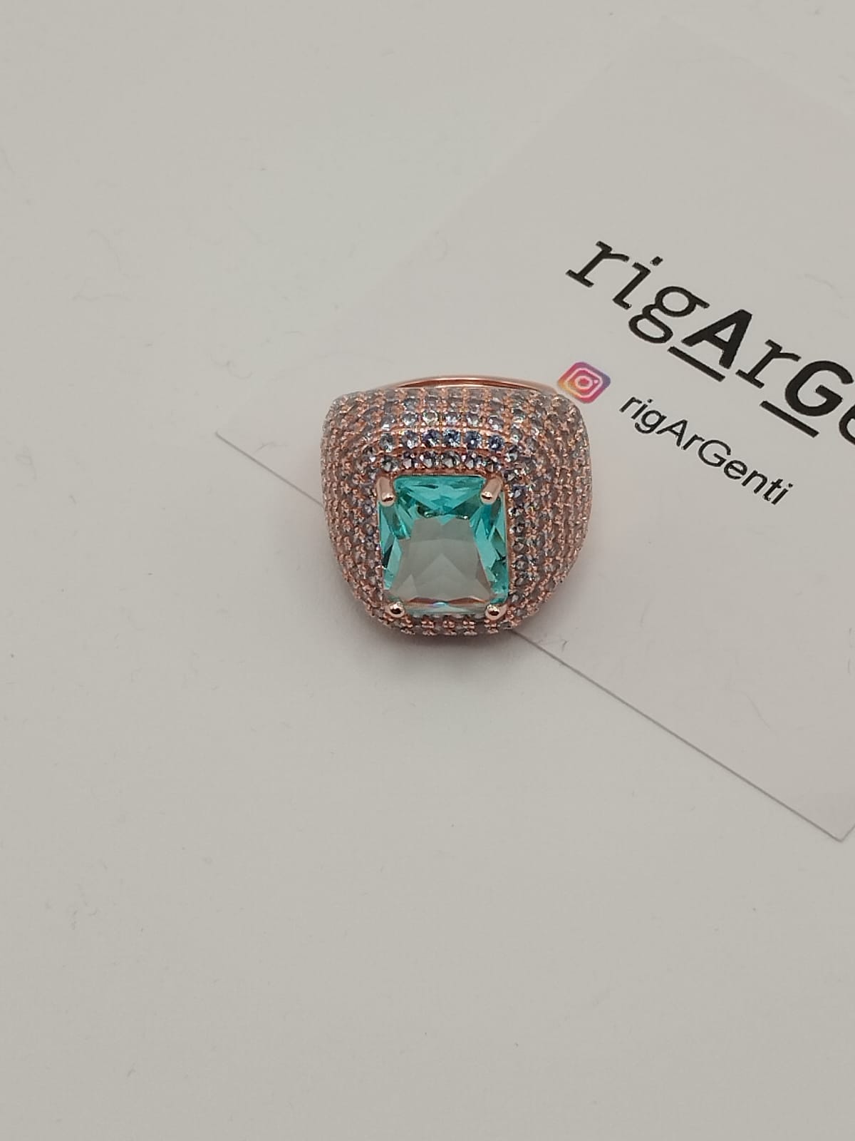 Anello in Argento 925 con zircone centrale Acquarine e pavè di zirconi Azzurri - misura 52 regolabile
