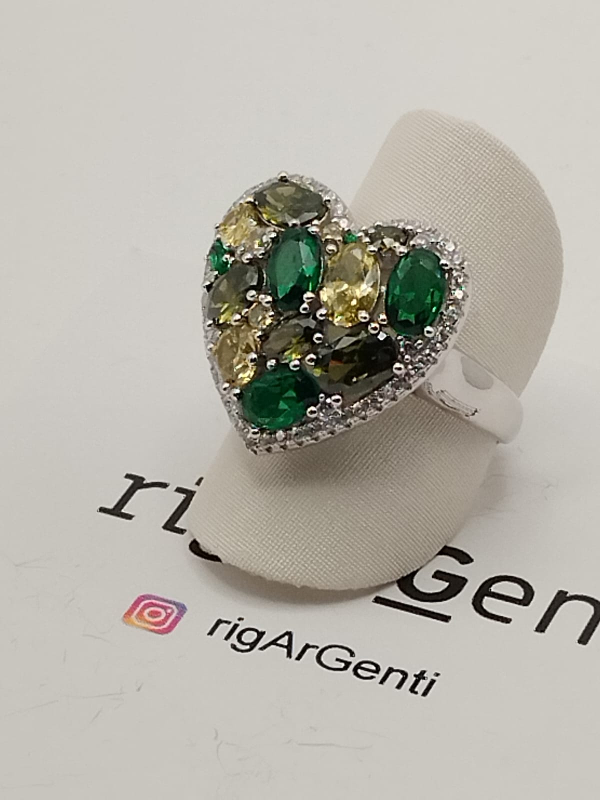Anello Donna in Argento cuore con zirconi colorati – misura 56 regolabile