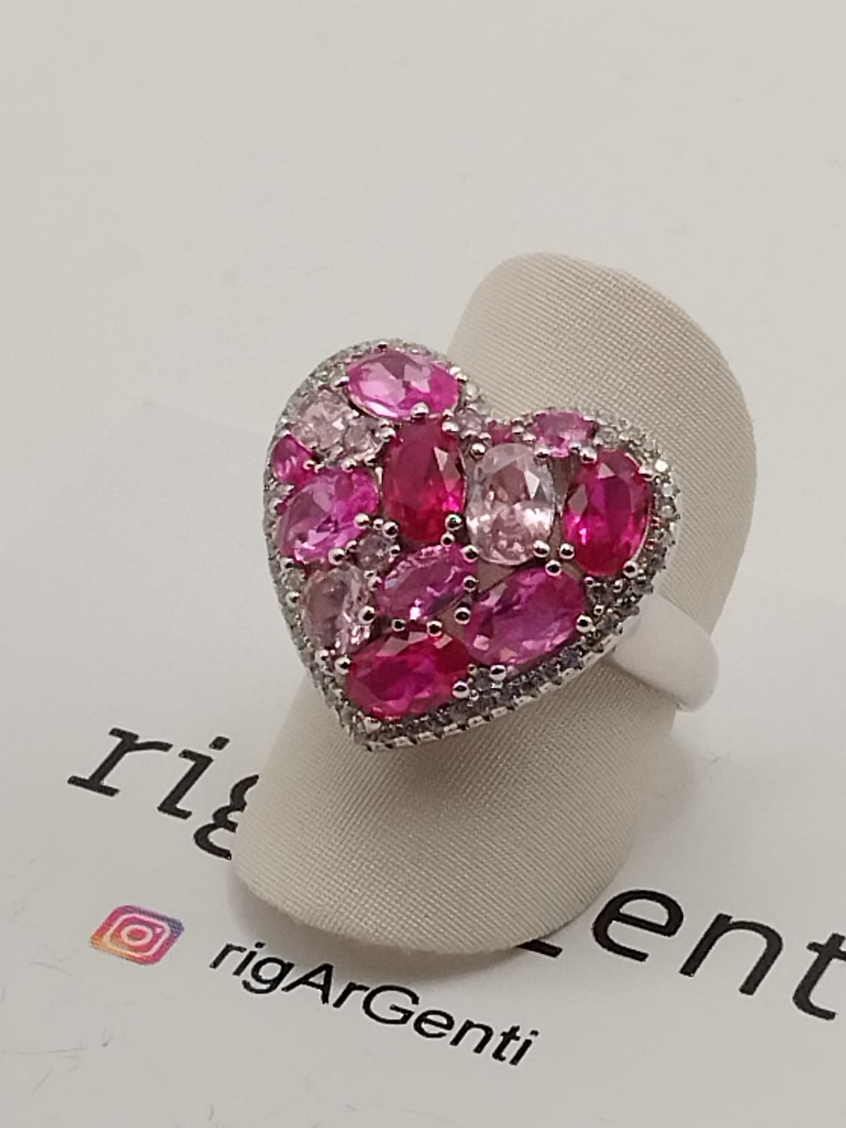 Anello Donna in Argento cuore con zirconi colorati – misura 56 regolabile