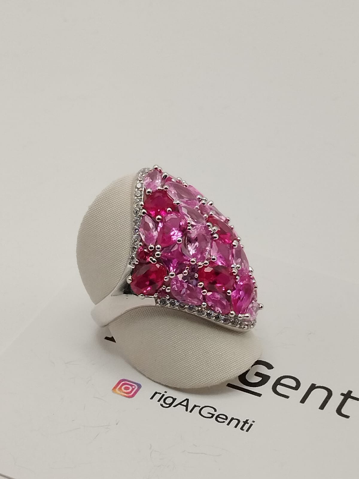 Anello Donna in Argento scudo con zirconi colorati – misura 56 regolabile
