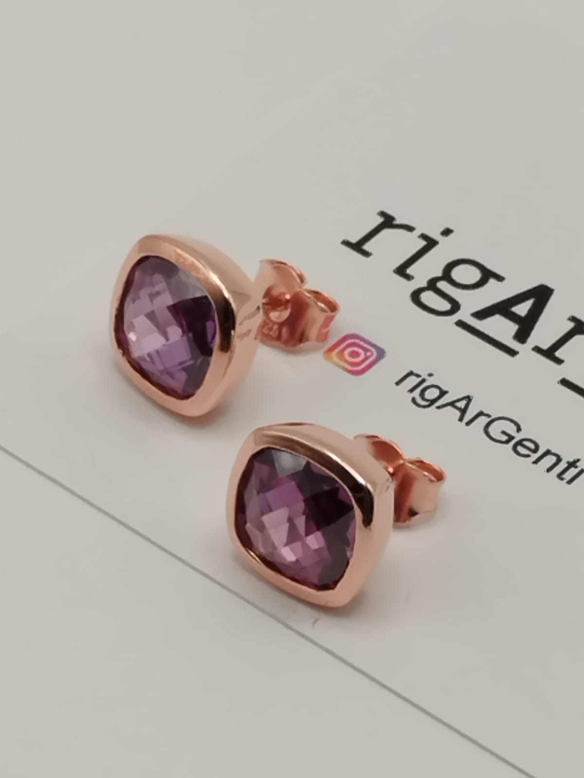 Orecchini Donna in Argento 925 rosato con zircone Viola