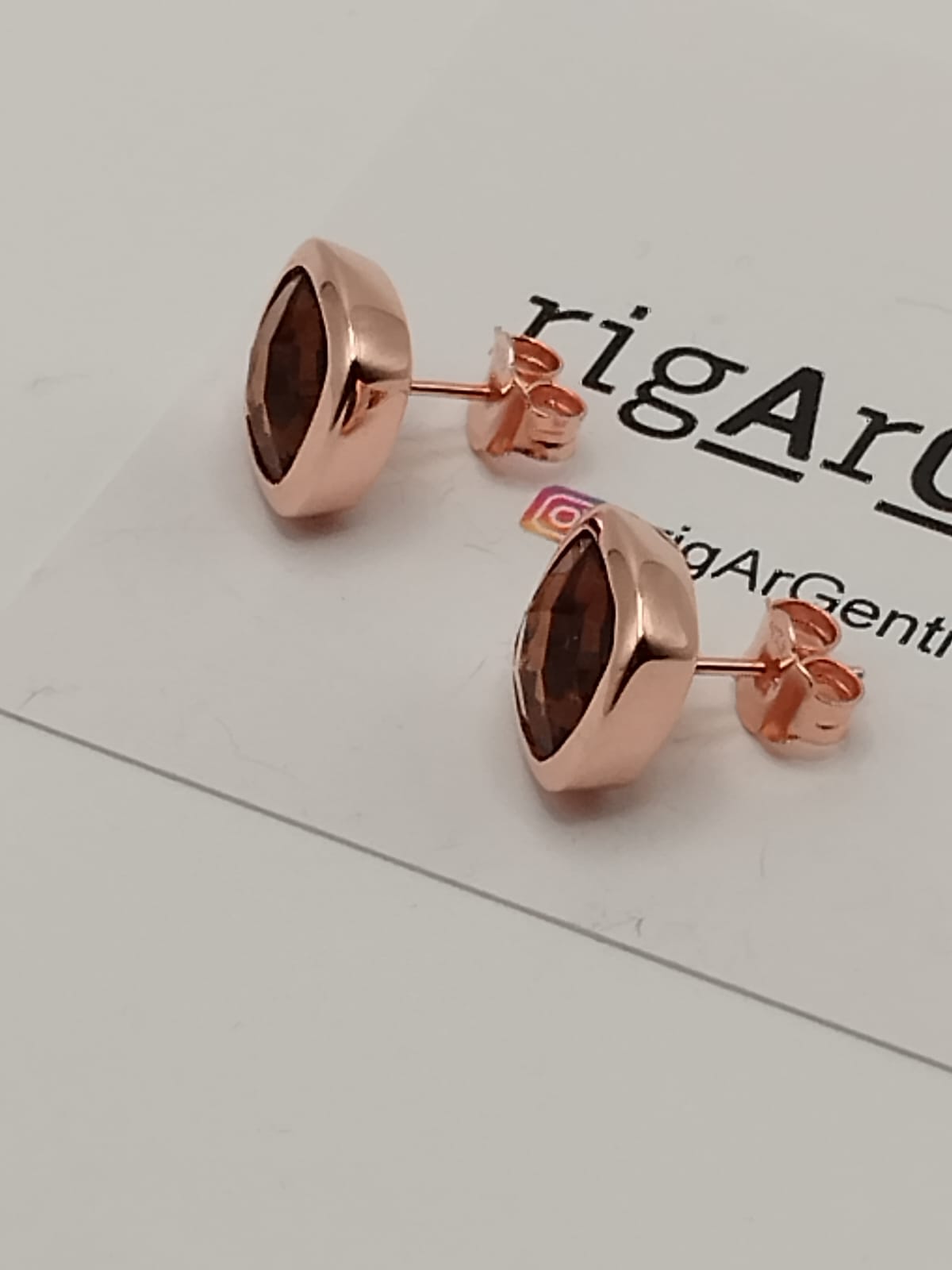 Orecchini Donna in Argento 925 rosato con zircone Marrone