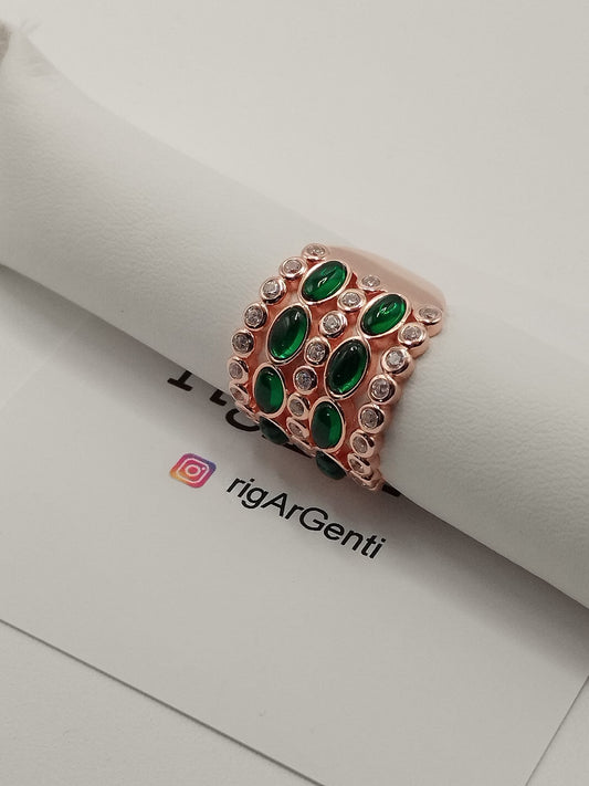 Anello Donna in Argento e zirconi bianchi e verdi, misura 52 regolabile