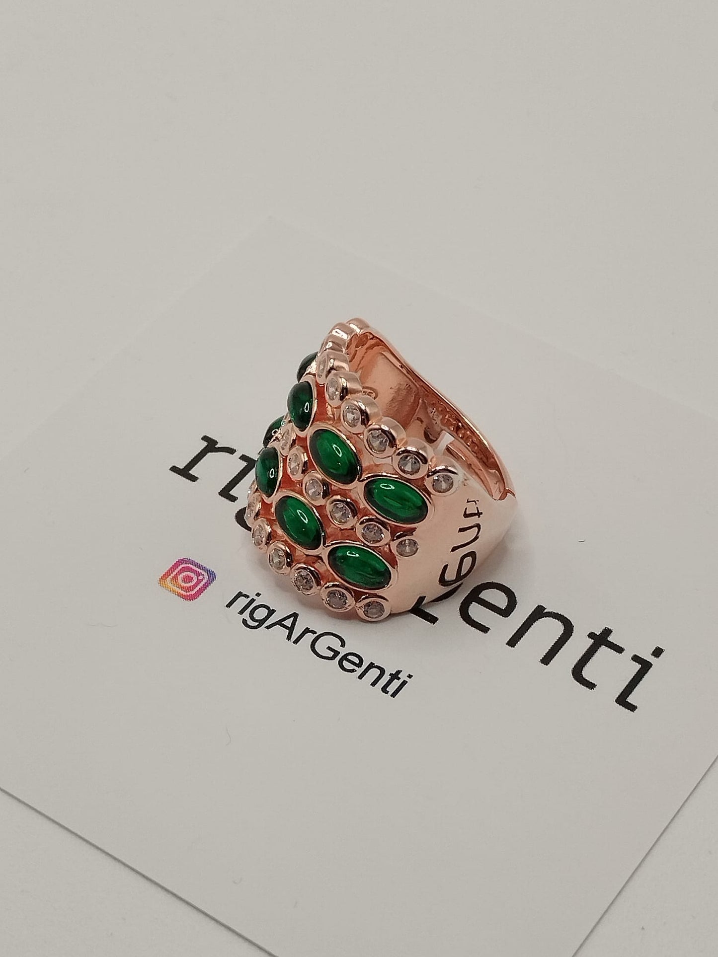 Anello Donna in Argento e zirconi bianchi e verdi, misura 52 regolabile