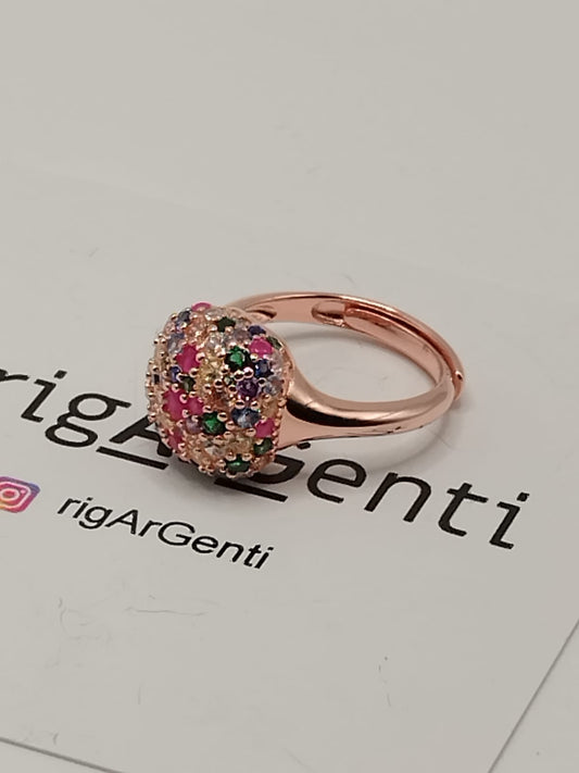 Anello Donna in Argento quadrato e zirconi arlequin - misura 52 regolabile