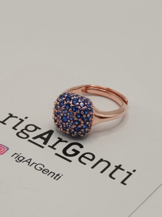 Anello Donna in Argento quadrato e zirconi blu - misura 52 regolabile