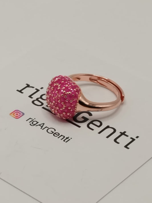 Anello Donna in Argento quadrato e zirconi rosa - misura 52 regolabile