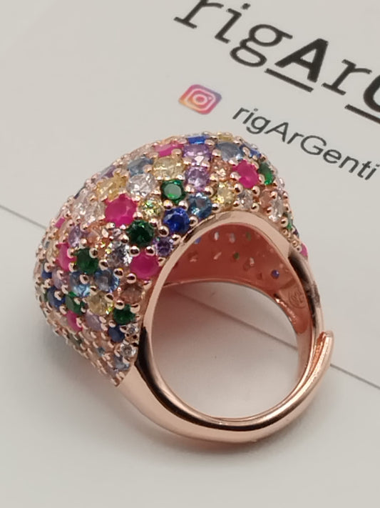 Anello Cocktail in Argento 925 con pavé di zirconi Arlequin
