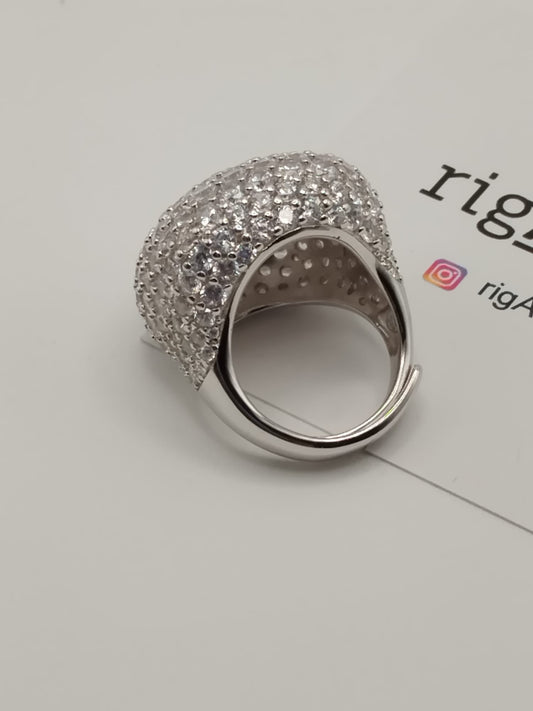 Anello Cocktail in Argento 925 con pavé di zirconi Bianchi