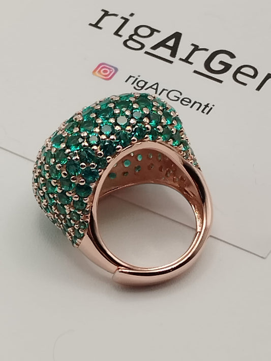 Anello Cocktail in Argento 925 con pavé di zirconi Verde Paraiba