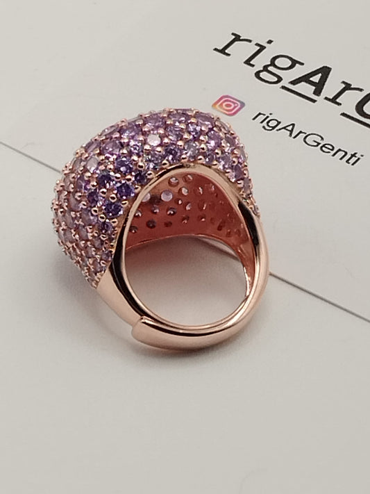 Anello Cocktail in Argento 925 con pavé di zirconi Viola Sparkling