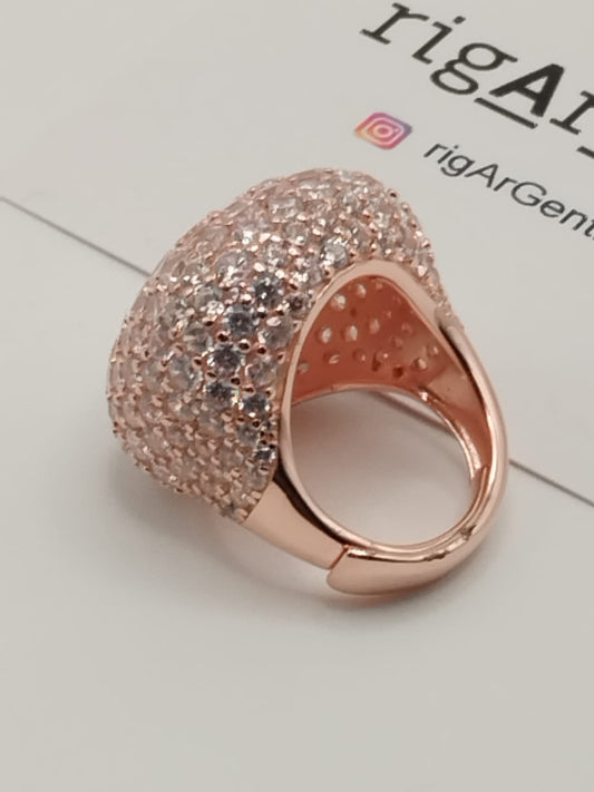 Anello Cocktail in Argento 925 con pavé di zirconi Champagne