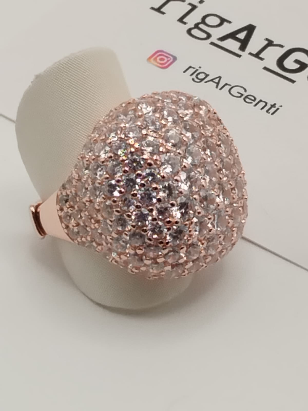 Anello Cocktail in Argento 925 con pavé di zirconi Champagne