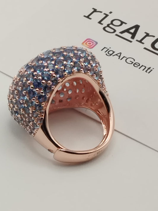 Anello Cocktail in Argento 925 con pavé di zirconi Azzurri